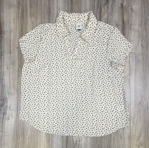 CAbi 6308 Dotted Animal Print Short Sleeve Collared Blouse Top Womens Large NEW